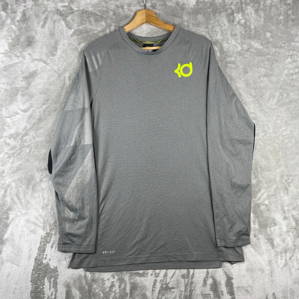 Nike KD Kevin Durant Shirt Mens Large Gray Long Sleeve Dri-Fit Basketball 683230